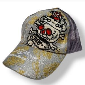 New Vintage Ed Hardy Christian Audigier Embroidered Rhinestone Snapback Hat